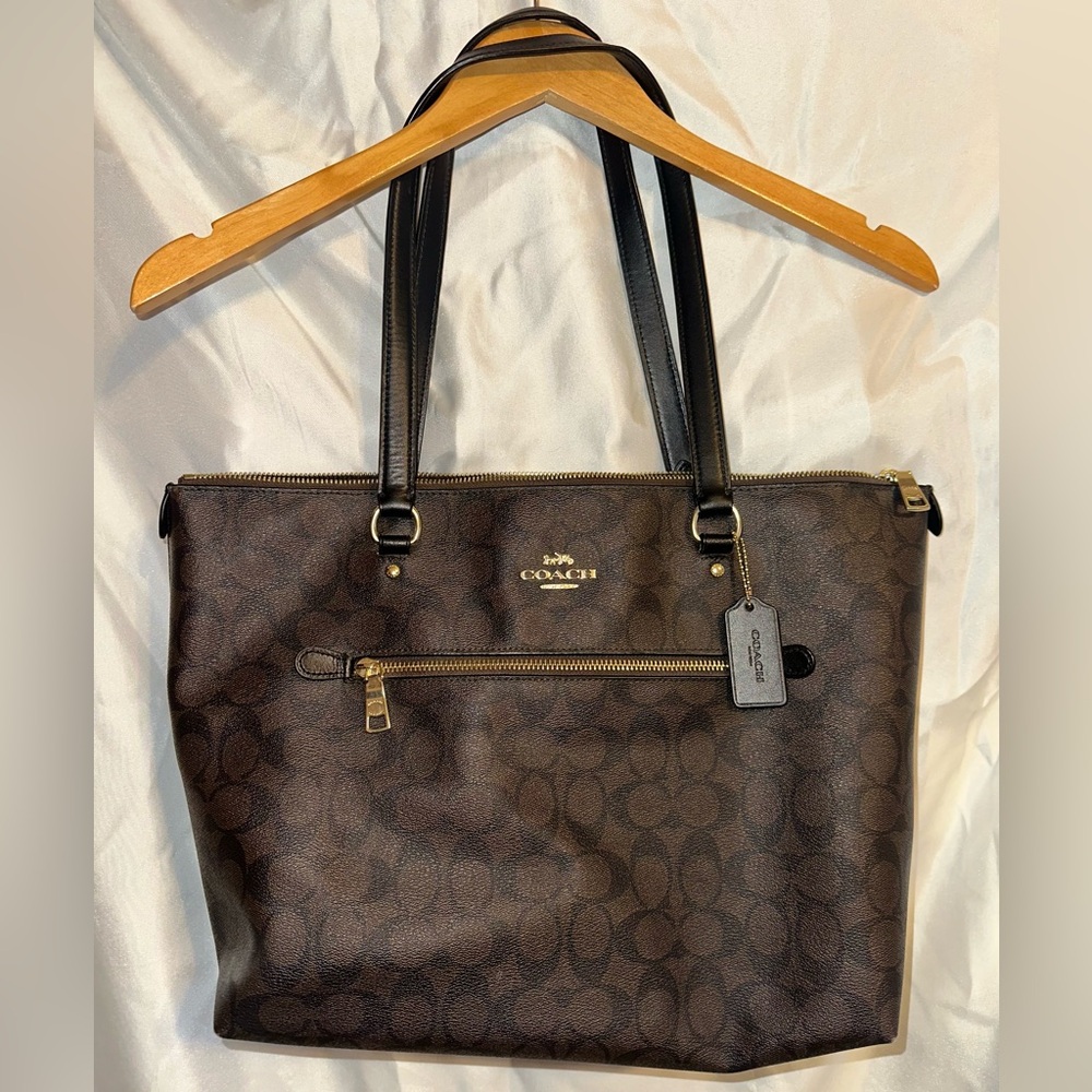 Coach Brown Signature Tote with Black Straps